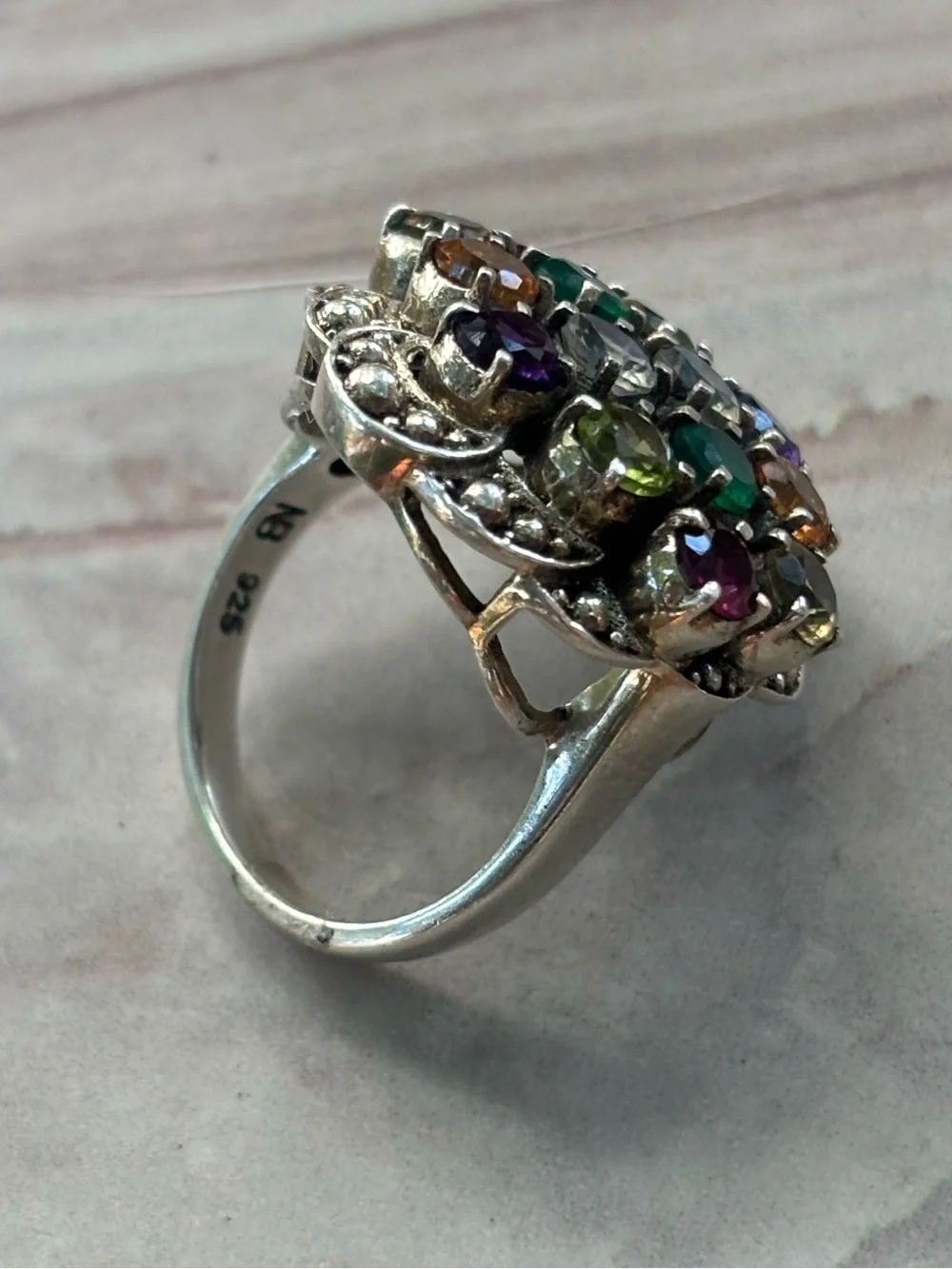 Nicky Butler NB Sterling Silver Multi Gemstone Cluster Cocktail Ring 8 India 925